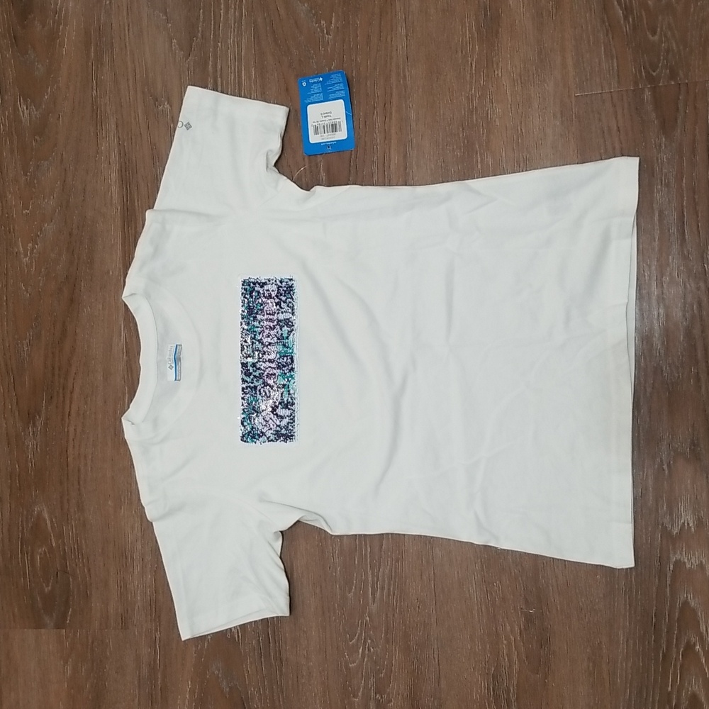 (14-16) NWT Columbia Youth Flipable Sequin Shannon Falls™️ Graphic SS Tee Cotton